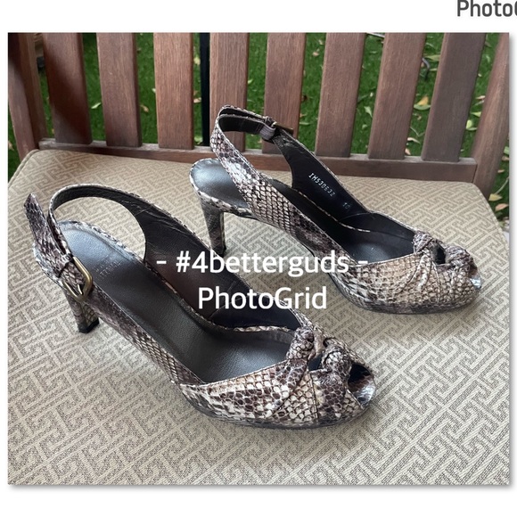 Stuart Weitzman Snake Embossed Platform Peep Toe Slingback High Heel Pumps 10 - Picture 3 of 16